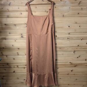 Show Me Your Mumu Dress Womens 2X Bronze Claire Midi Copper Luxe Satin Wedding